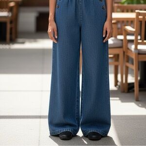 St John’s Bay | Vintage Farah Baggy Sailor Wide Leg Jeans in Blue Size 14